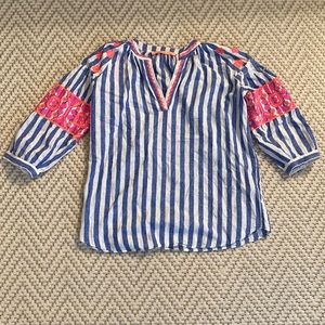 Vilagallo Striped Blue Pink Embroidered Tunic Top